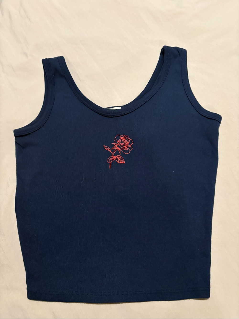 Navy Rose Graphic Crop Tank Top